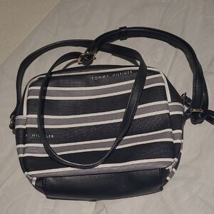 Tommy Hilfiger Striped Crossbody Bag in Black and White